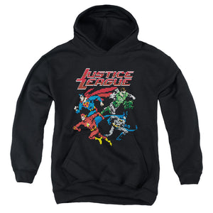 AN OFFCIALLY LICENSED JLA PIXEL LEAGUE YOUTH HOODIE BLACK