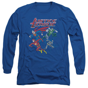 AN OFFCIALLY LICENSED JLA PIXEL LEAGUE MEN'S LONG SLEEVE T-SHIRT ROYAL