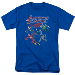 AN OFFCIALLY LICENSED JLA PIXEL LEAGUE MEN'S REGULAR FIT T-SHIRT ROYAL