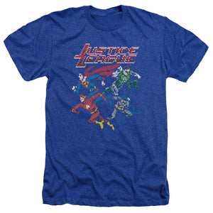 AN OFFCIALLY LICENSED JLA PIXEL LEAGUE MEN'S HEATHER T-SHIRT ROYAL