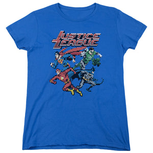 AN OFFCIALLY LICENSED JLA PIXEL LEAGUE WOMEN'S REGULAR FIT T-SHIRT ROYAL