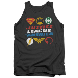 AN OFFCIALLY LICENSED JLA PIXEL LOGOS ADULT UNISEX TANK TOP CHARCOAL