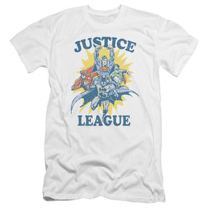 AN OFFCIALLY LICENSED JLA LETS DO THIS MEN'S PREMIUM SLIM FIT T-SHIRT WHITE