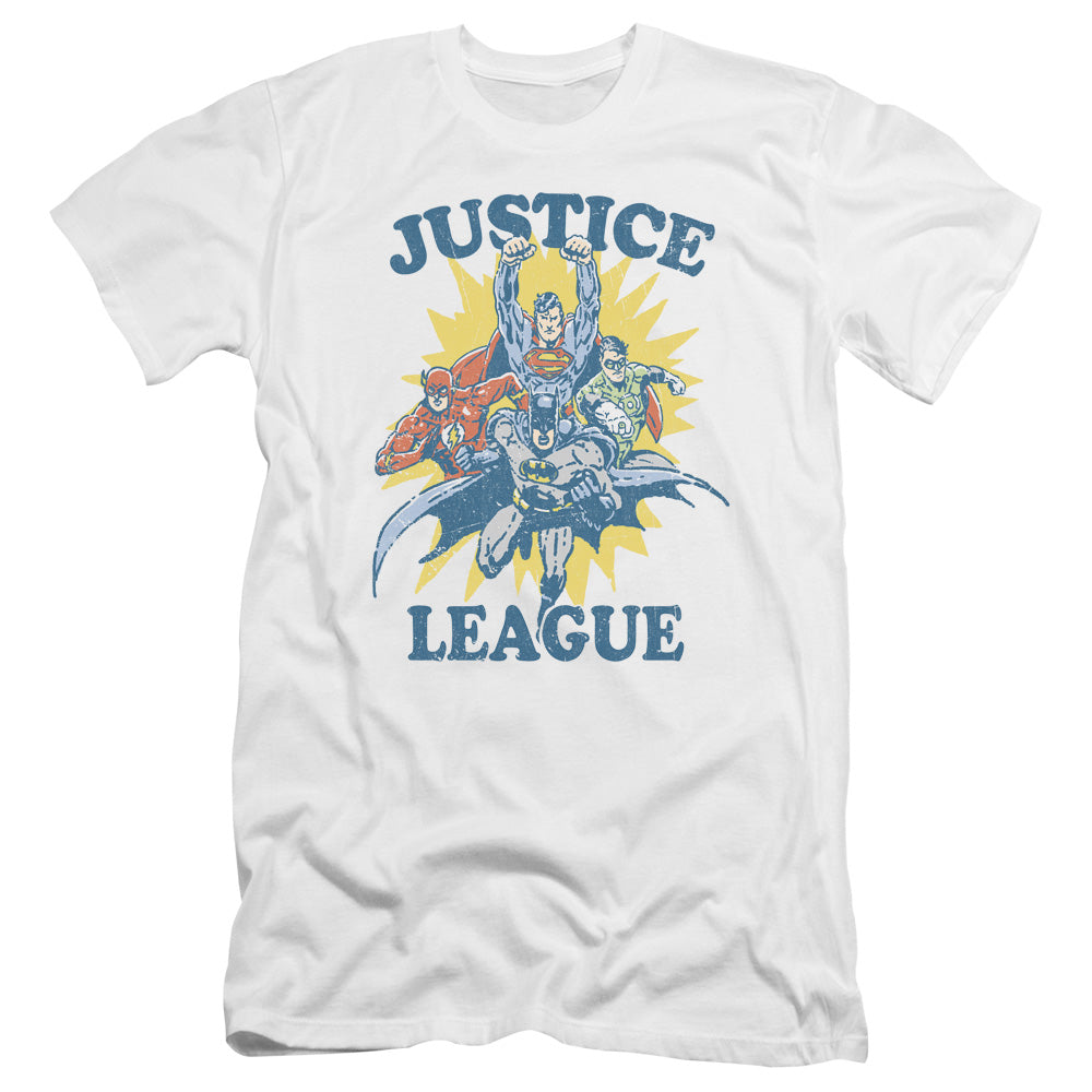 AN OFFCIALLY LICENSED JLA LETS DO THIS MEN'S PREMIUM SLIM FIT T-SHIRT WHITE