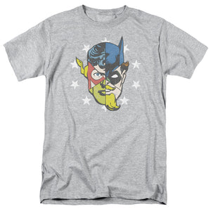 AN OFFCIALLY LICENSED JLA FACE OFF MEN'S REGULAR FIT T-SHIRT ATHLETIC HEATHER
