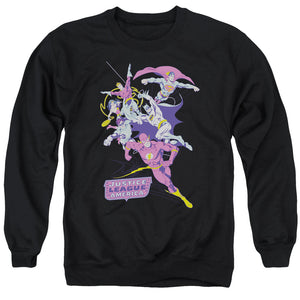 AN OFFCIALLY LICENSED JLA COLORFUL LEAGUE ADULT UNISEX CREWNECK SWEATSHIRT BLACK