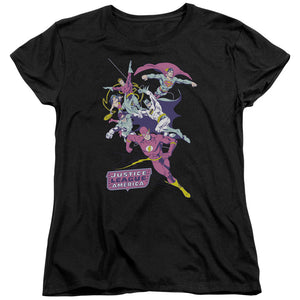 AN OFFCIALLY LICENSED JLA COLORFUL LEAGUE WOMEN'S REGULAR FIT T-SHIRT BLACK