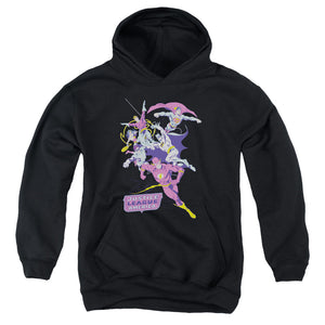 AN OFFCIALLY LICENSED JLA COLORFUL LEAGUE YOUTH HOODIE BLACK