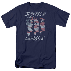 AN OFFCIALLY LICENSED JLA JUSTICE FOR AMERICA MEN'S REGULAR FIT T-SHIRT NAVY