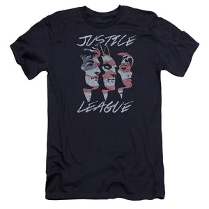 AN OFFCIALLY LICENSED JLA JUSTICE FOR AMERICA MEN'S PREMIUM SLIM FIT T-SHIRT NAVY