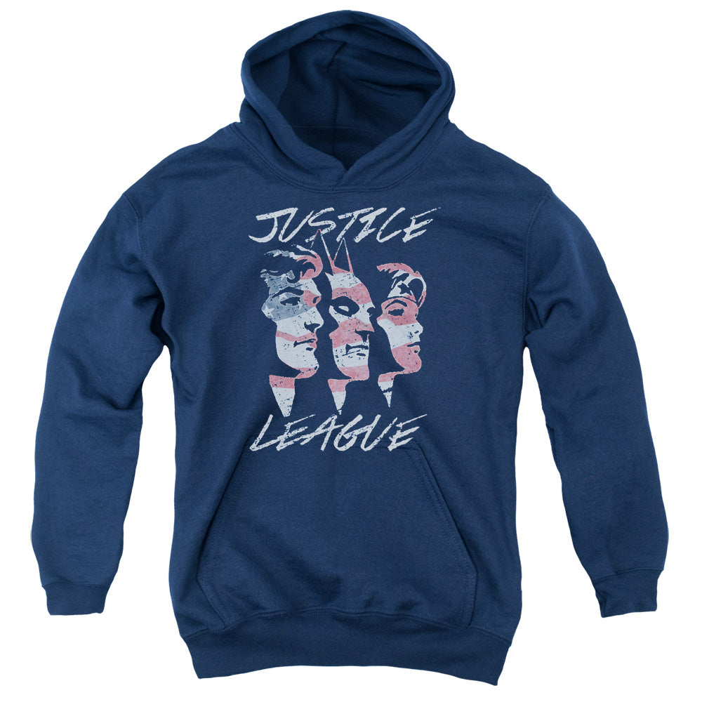 AN OFFCIALLY LICENSED JLA JUSTICE FOR AMERICA YOUTH HOODIE NAVY