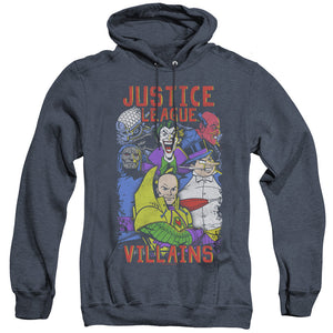 AN OFFCIALLY LICENSED JLA VILLAINS ADULT UNISEX HEATHER PULLOVER HOODIE NAVY