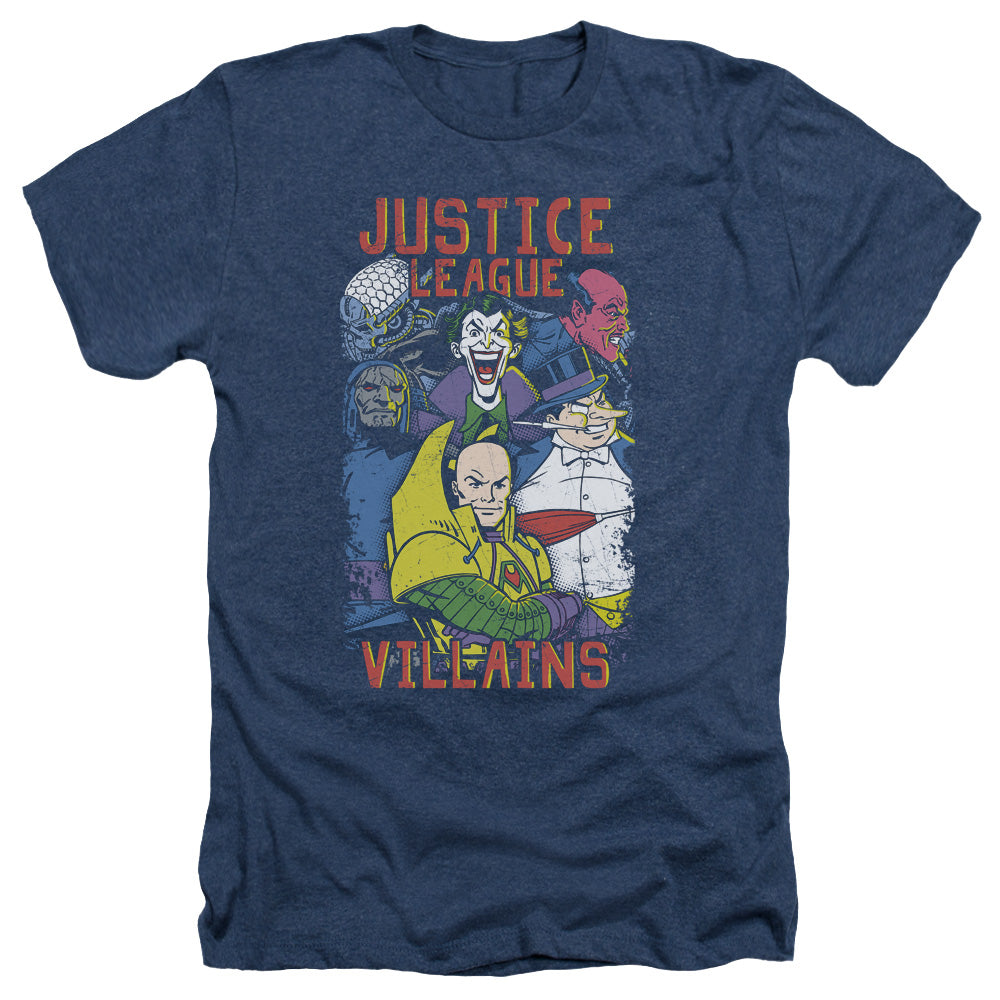 AN OFFCIALLY LICENSED JLA VILLAINS MEN'S HEATHER T-SHIRT NAVY