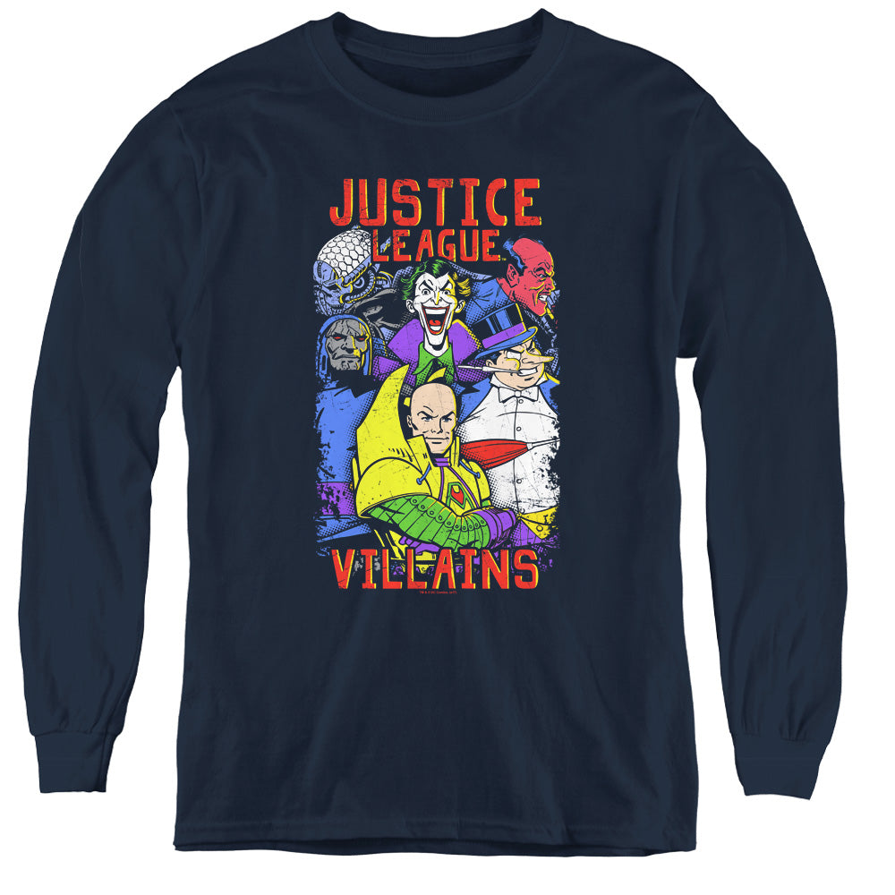 AN OFFCIALLY LICENSED JLA VILLAINS YOUTH LONG SLEEVE T-SHIRT NAVY