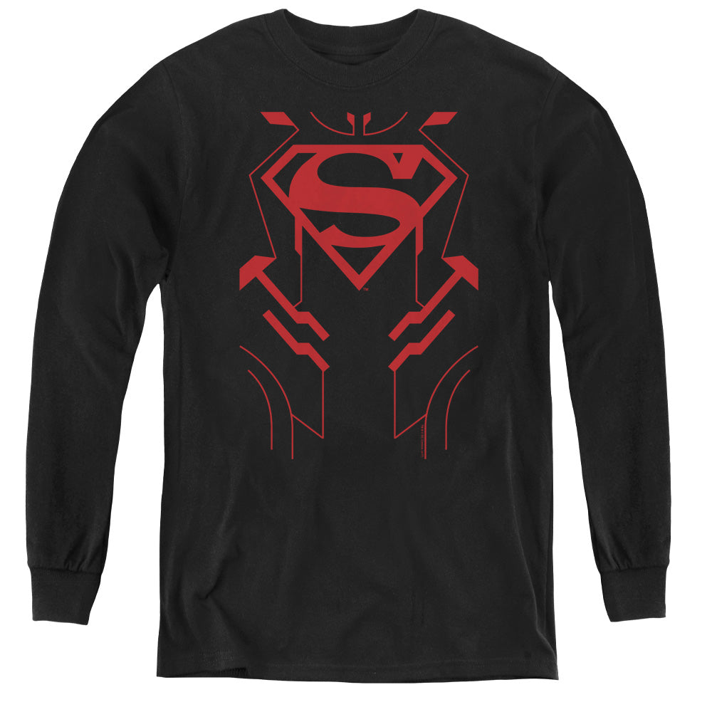 AN OFFCIALLY LICENSED JLA SUPERBOY YOUTH LONG SLEEVE T-SHIRT BLACK