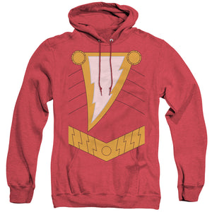 AN OFFCIALLY LICENSED JLA SHAZAM ADULT UNISEX HEATHER PULLOVER HOODIE RED
