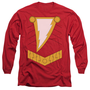 AN OFFCIALLY LICENSED JLA SHAZAM MEN'S LONG SLEEVE T-SHIRT RED