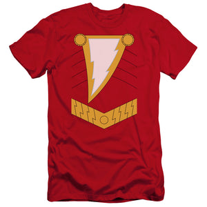 AN OFFCIALLY LICENSED JLA SHAZAM MEN'S PREMIUM SLIM FIT T-SHIRT RED