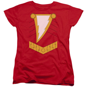 AN OFFCIALLY LICENSED JLA SHAZAM WOMEN'S REGULAR FIT T-SHIRT RED