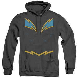 AN OFFCIALLY LICENSED JLA BLACK LIGHTNING ADULT UNISEX HEATHER PULLOVER HOODIE BLACK