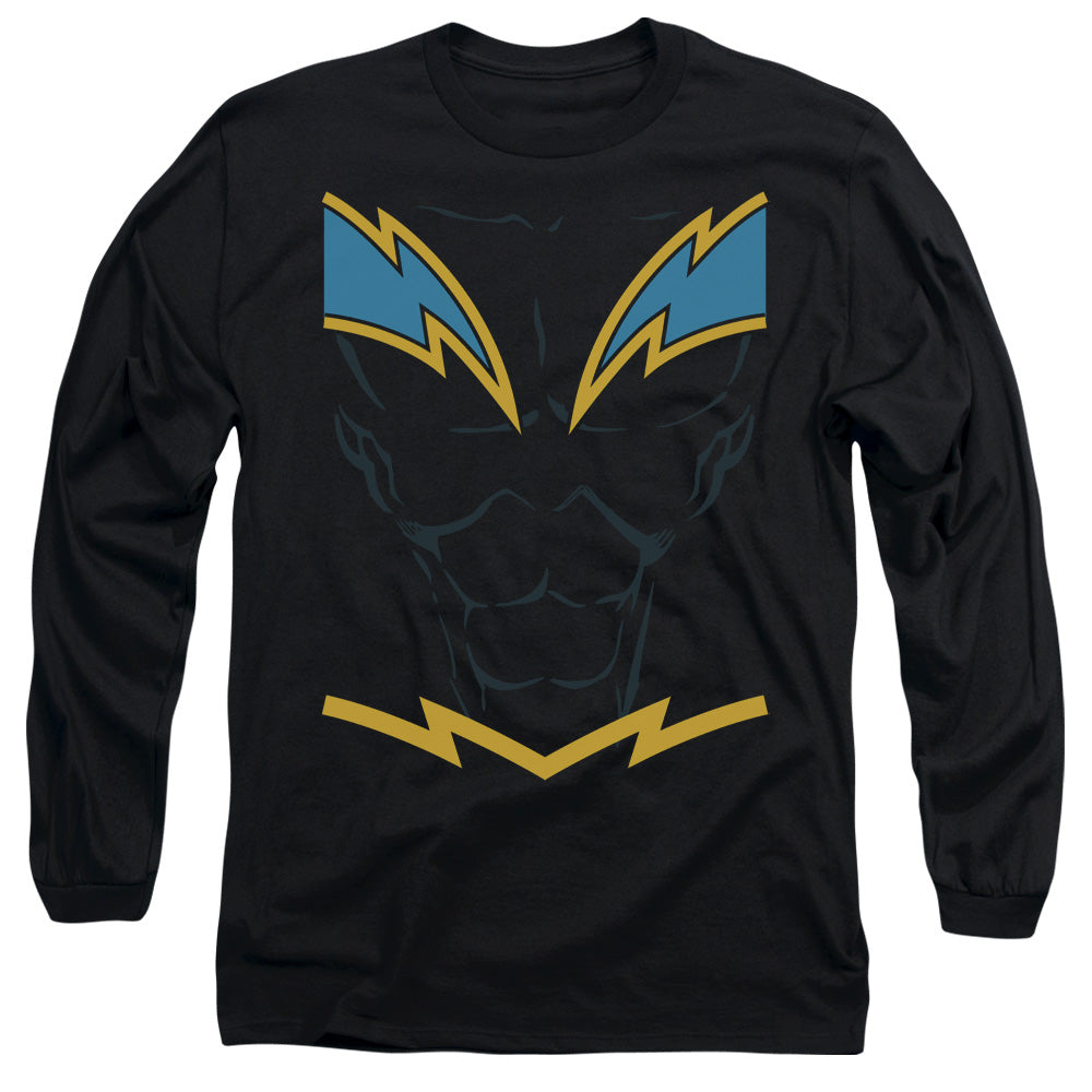 AN OFFCIALLY LICENSED JLA BLACK LIGHTNING MEN'S LONG SLEEVE T-SHIRT BLACK