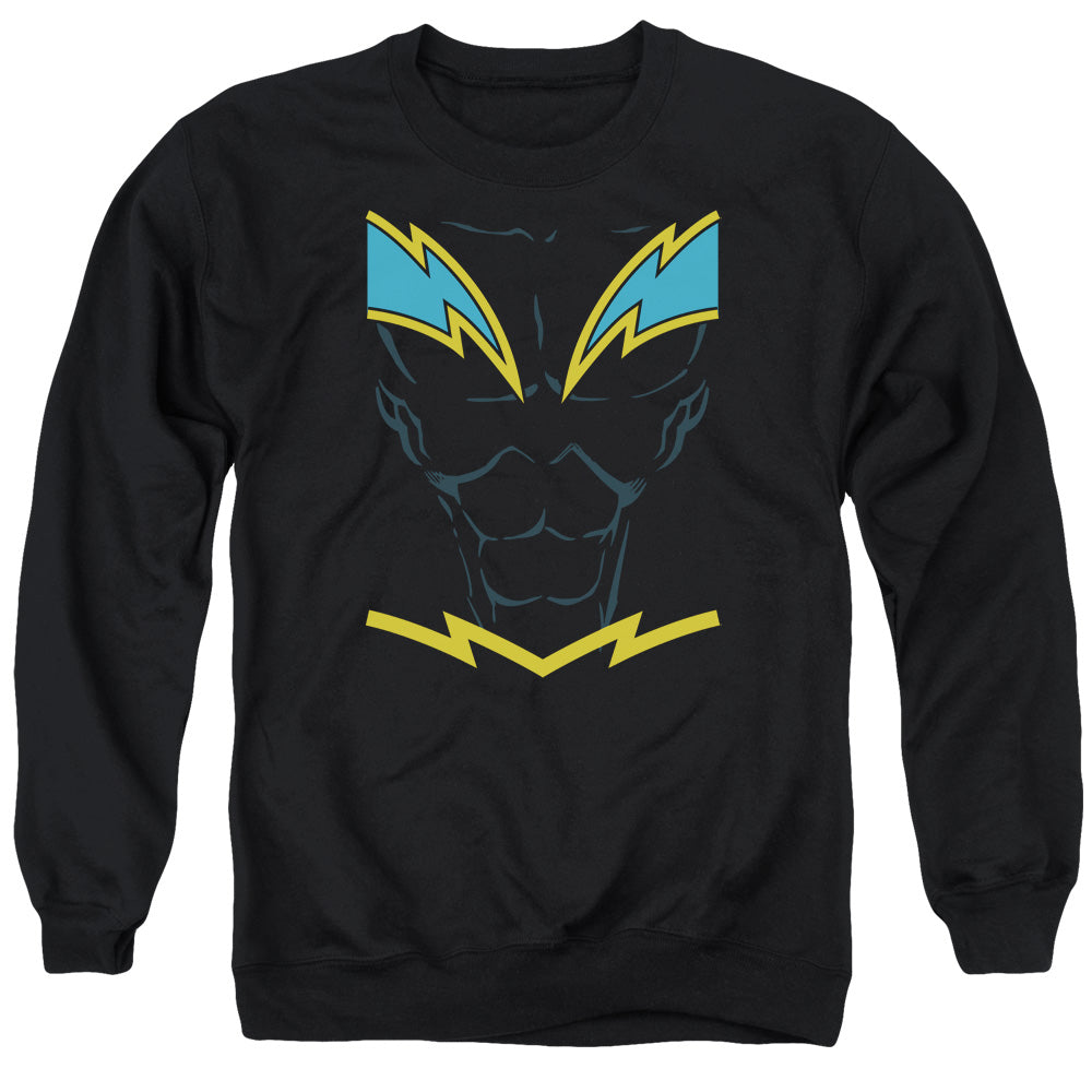 AN OFFCIALLY LICENSED JLA BLACK LIGHTNING ADULT UNISEX CREWNECK SWEATSHIRT BLACK