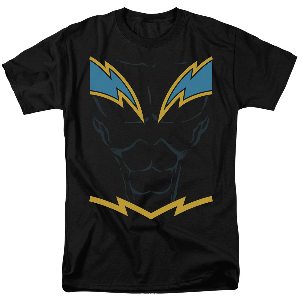 AN OFFCIALLY LICENSED JLA BLACK LIGHTNING MEN'S REGULAR FIT T-SHIRT BLACK