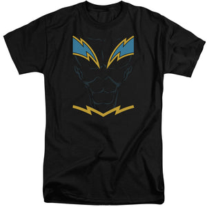AN OFFCIALLY LICENSED JLA BLACK LIGHTNING MEN'S TALL FIT T-SHIRT BLACK