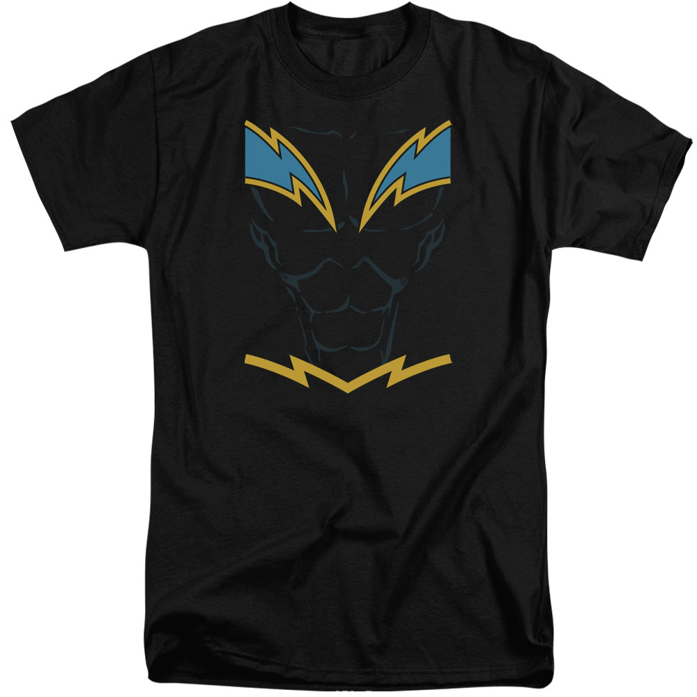 AN OFFCIALLY LICENSED JLA BLACK LIGHTNING MEN'S TALL FIT T-SHIRT BLACK