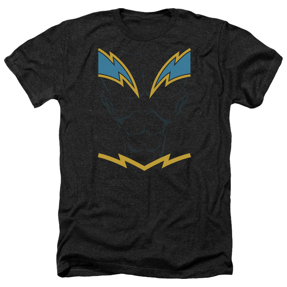 AN OFFCIALLY LICENSED JLA BLACK LIGHTNING MEN'S HEATHER T-SHIRT CHARCOAL
