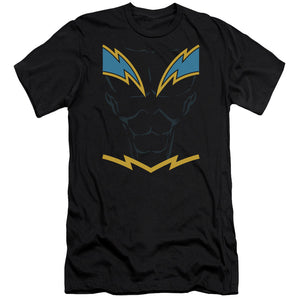 AN OFFCIALLY LICENSED JLA BLACK LIGHTNING MEN'S PREMIUM SLIM FIT T-SHIRT BLACK