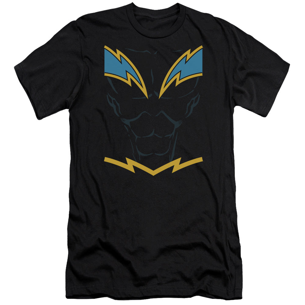 AN OFFCIALLY LICENSED JLA BLACK LIGHTNING MEN'S PREMIUM SLIM FIT T-SHIRT BLACK