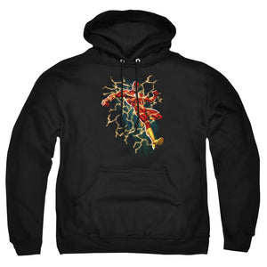 AN OFFCIALLY LICENSED JLA FLASH SYMBOL KNOCKOUT ADULT UNISEX PULLOVER HOODIE BLACK