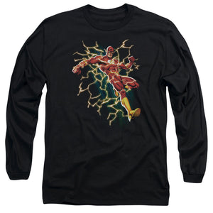 AN OFFCIALLY LICENSED JLA FLASH SYMBOL KNOCKOUT MEN'S LONG SLEEVE T-SHIRT BLACK