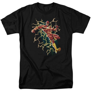 AN OFFCIALLY LICENSED JLA FLASH SYMBOL KNOCKOUT MEN'S REGULAR FIT T-SHIRT BLACK