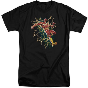 AN OFFCIALLY LICENSED JLA FLASH SYMBOL KNOCKOUT MEN'S TALL FIT T-SHIRT BLACK