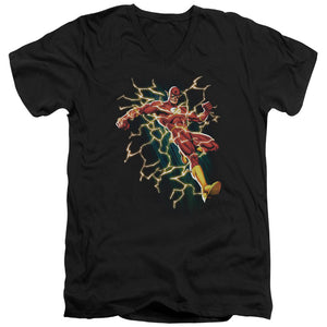 AN OFFCIALLY LICENSED JLA FLASH SYMBOL KNOCKOUT MEN'S V-NECK T-SHIRT BLACK