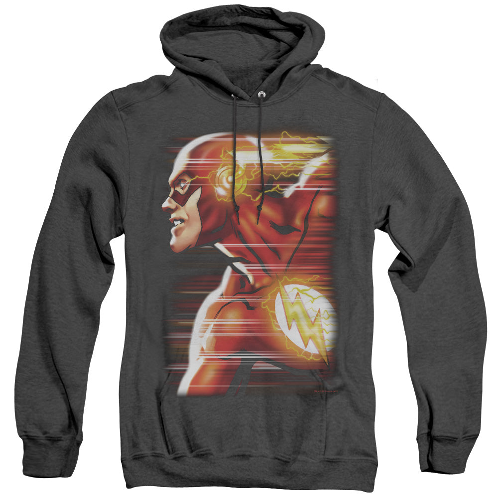 AN OFFCIALLY LICENSED JLA SPEED HEAD ADULT UNISEX HEATHER PULLOVER HOODIE BLACK