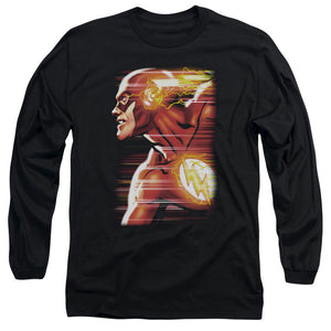 AN OFFCIALLY LICENSED JLA SPEED HEAD MEN'S LONG SLEEVE T-SHIRT BLACK