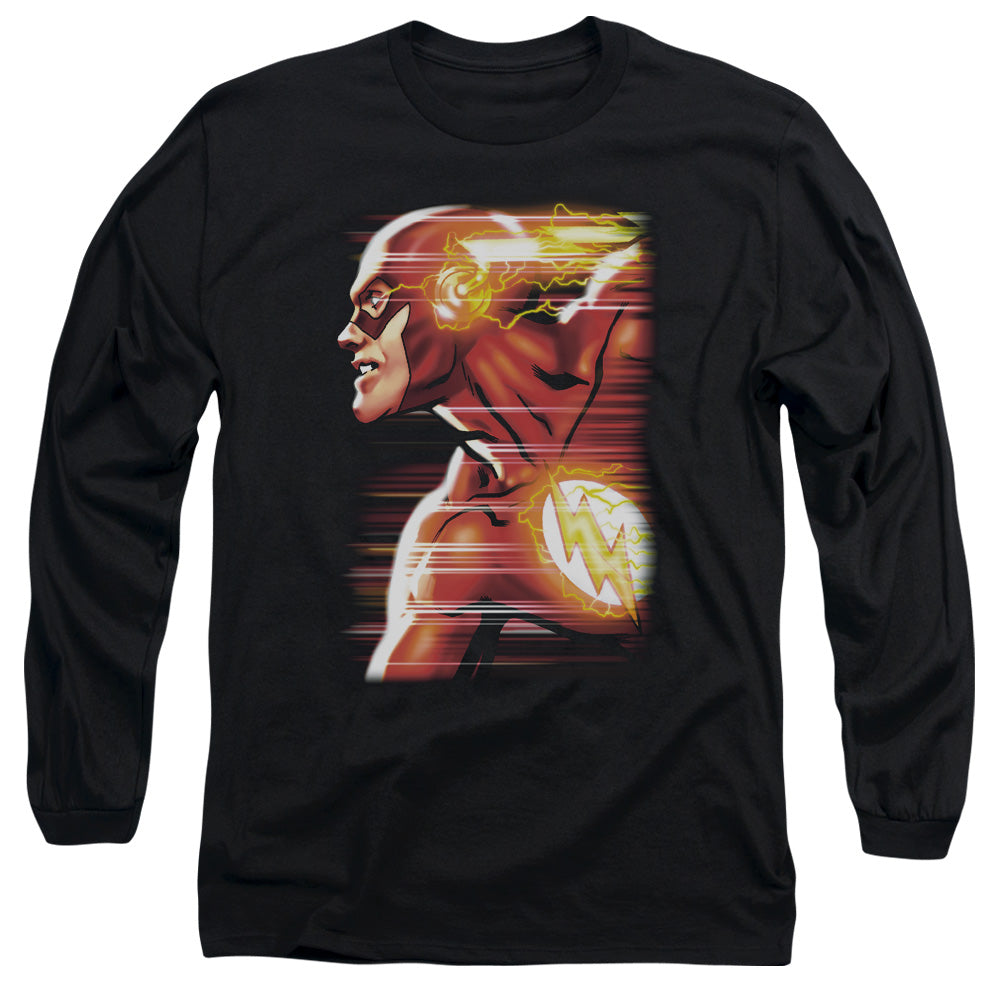 AN OFFCIALLY LICENSED JLA SPEED HEAD MEN'S LONG SLEEVE T-SHIRT BLACK