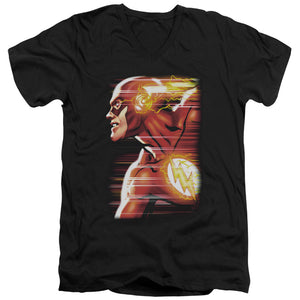 AN OFFCIALLY LICENSED JLA SPEED HEAD MEN'S V-NECK T-SHIRT BLACK