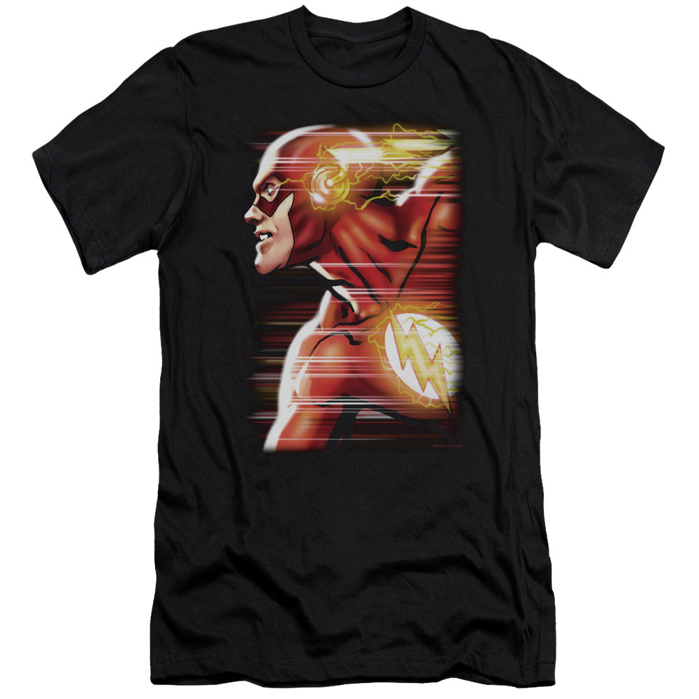 AN OFFCIALLY LICENSED JLA SPEED HEAD MEN'S PREMIUM SLIM FIT T-SHIRT BLACK