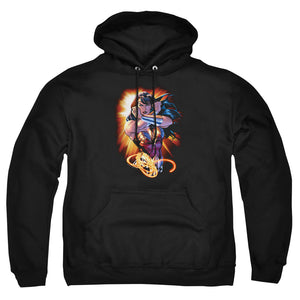 AN OFFCIALLY LICENSED JLA WONDER RAYS ADULT UNISEX PULLOVER HOODIE BLACK