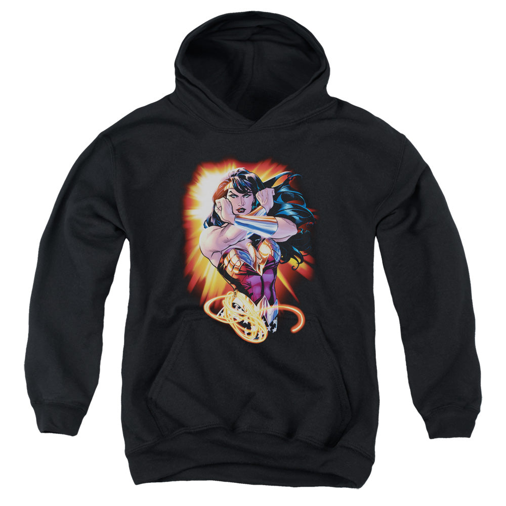 AN OFFCIALLY LICENSED JLA WONDER RAYS YOUTH HOODIE BLACK