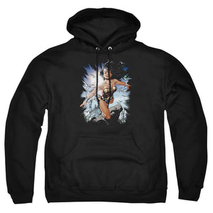 AN OFFCIALLY LICENSED JLA OF THEMYSCIRA ADULT UNISEX PULLOVER HOODIE BLACK