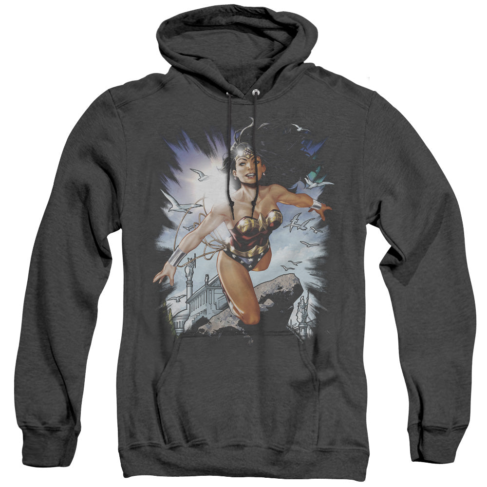 AN OFFCIALLY LICENSED JLA OF THEMYSCIRA ADULT UNISEX HEATHER PULLOVER HOODIE BLACK