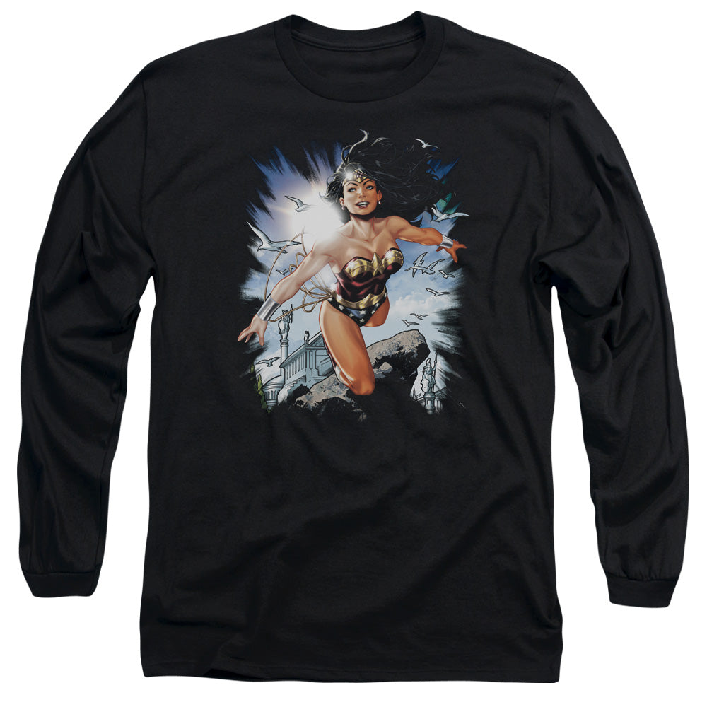 AN OFFCIALLY LICENSED JLA OF THEMYSCIRA MEN'S LONG SLEEVE T-SHIRT BLACK