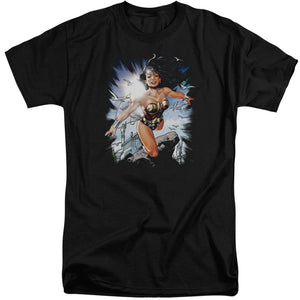 AN OFFCIALLY LICENSED JLA OF THEMYSCIRA MEN'S TALL FIT T-SHIRT BLACK