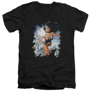 AN OFFCIALLY LICENSED JLA OF THEMYSCIRA MEN'S V-NECK T-SHIRT BLACK