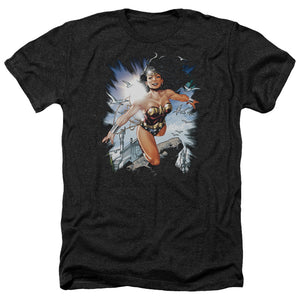 AN OFFCIALLY LICENSED JLA OF THEMYSCIRA MEN'S HEATHER T-SHIRT CHARCOAL